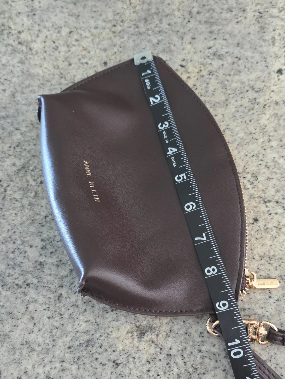 Anne Klein Chocolate Brown Faux Leather Wristlet Clutch with Gold Logo